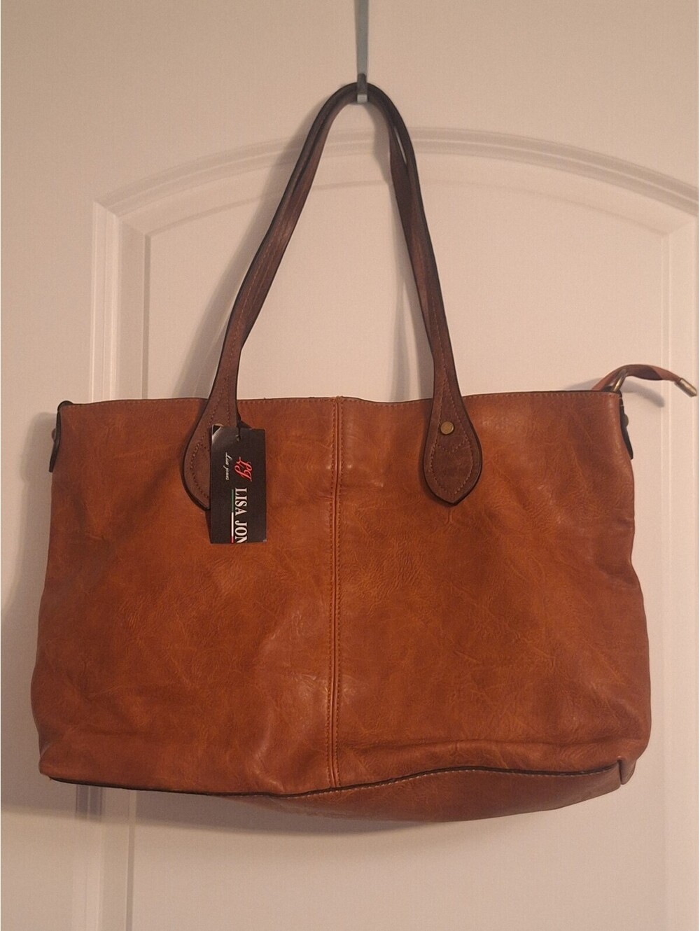 Lisa Jones classic tan faux-leather tote bag bag in bag set NWT